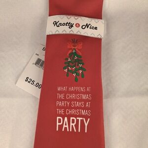 Knotty & Nice Christmas Holiday Tie Mistletoe "What Happens at the Party" Red...